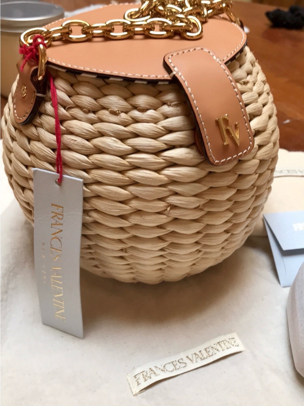 Frances Valentine Cream Woven Round Honeypot Crossbody Bag with Gold Chain
NWT - Picture 2 of 9